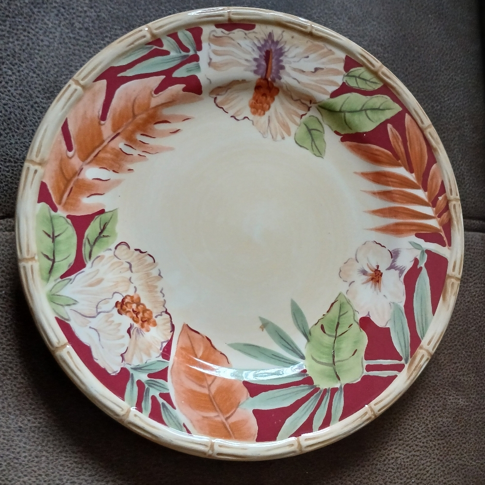 Home Trends Hibiscis Bamboo Dinner Plate Burgundy, Cream And Green